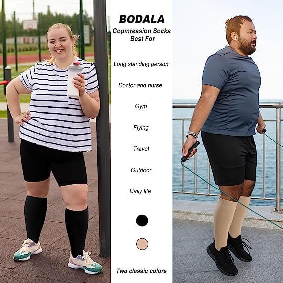 2 Pairs Wide Calf Compression Socks for Women Men AMITOFO Circulation 20-30mmHg Plus Size Knee High Support Stockings for Medical | Circulation | Nurses | Running | Travel, Black 4XL