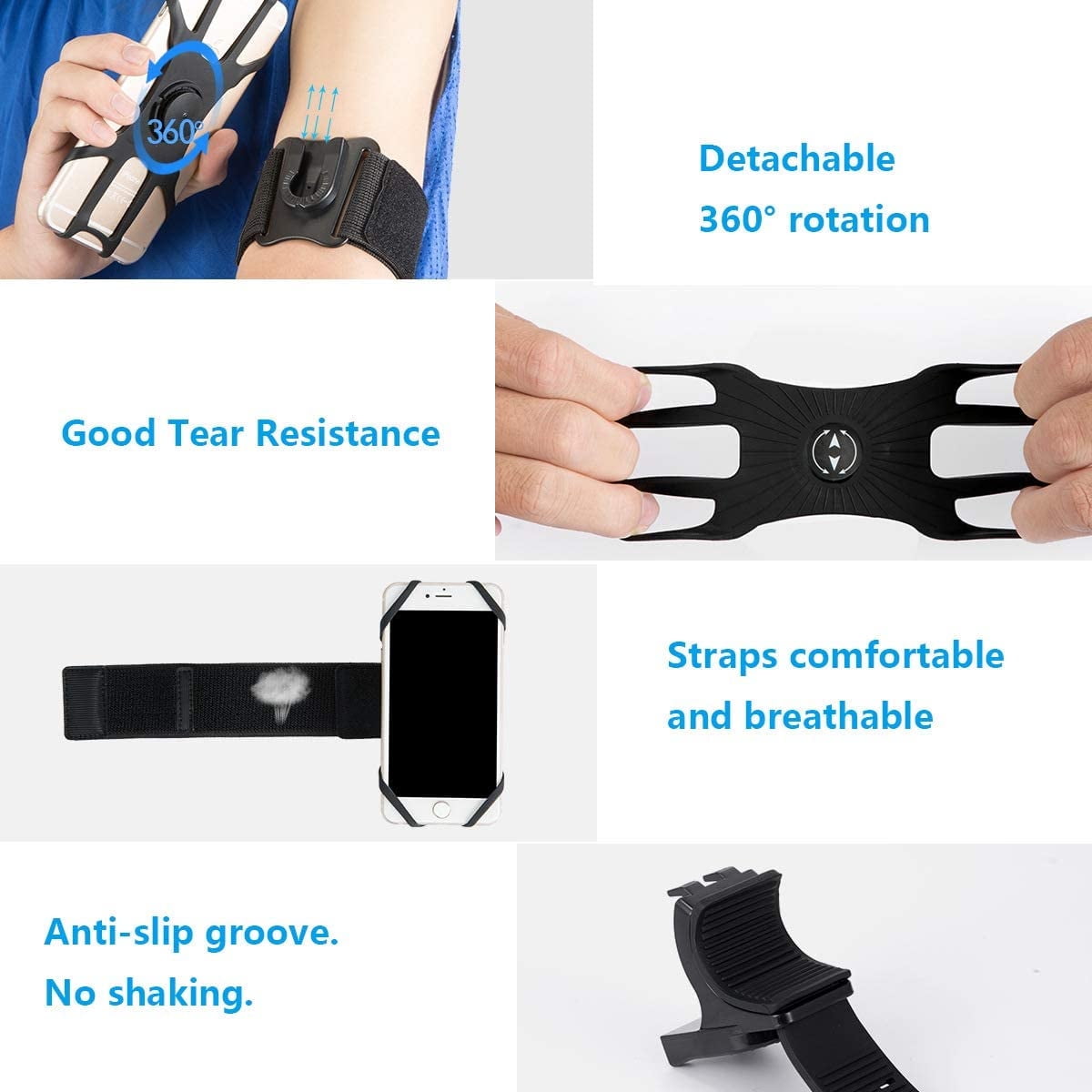 Somnr 3 in 1 Running Phone Armband, 360Rotatable Bike Phone Holder, with Rugged Case, Black