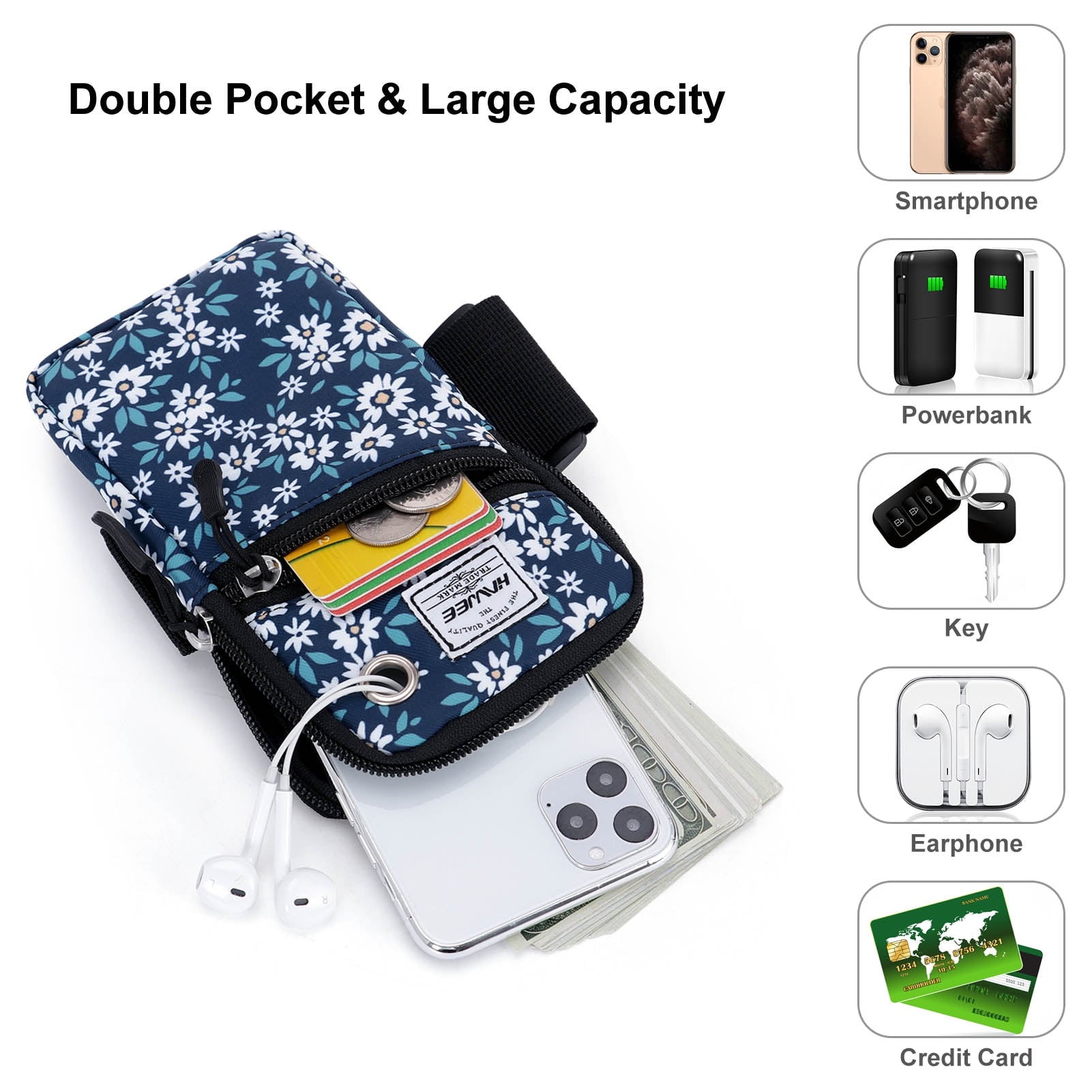 HAWEE Cell Phone Arm Bands Bag for Women Sports Running Pouch Hold Smartphone 6.28 Inches Full-screen, Colorful Flower