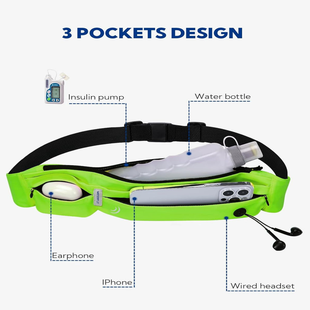 WATERFLY Unisex Adjustable Non-Slip Jogging Exercise Fitness Nylon Running Waist Belt,Black