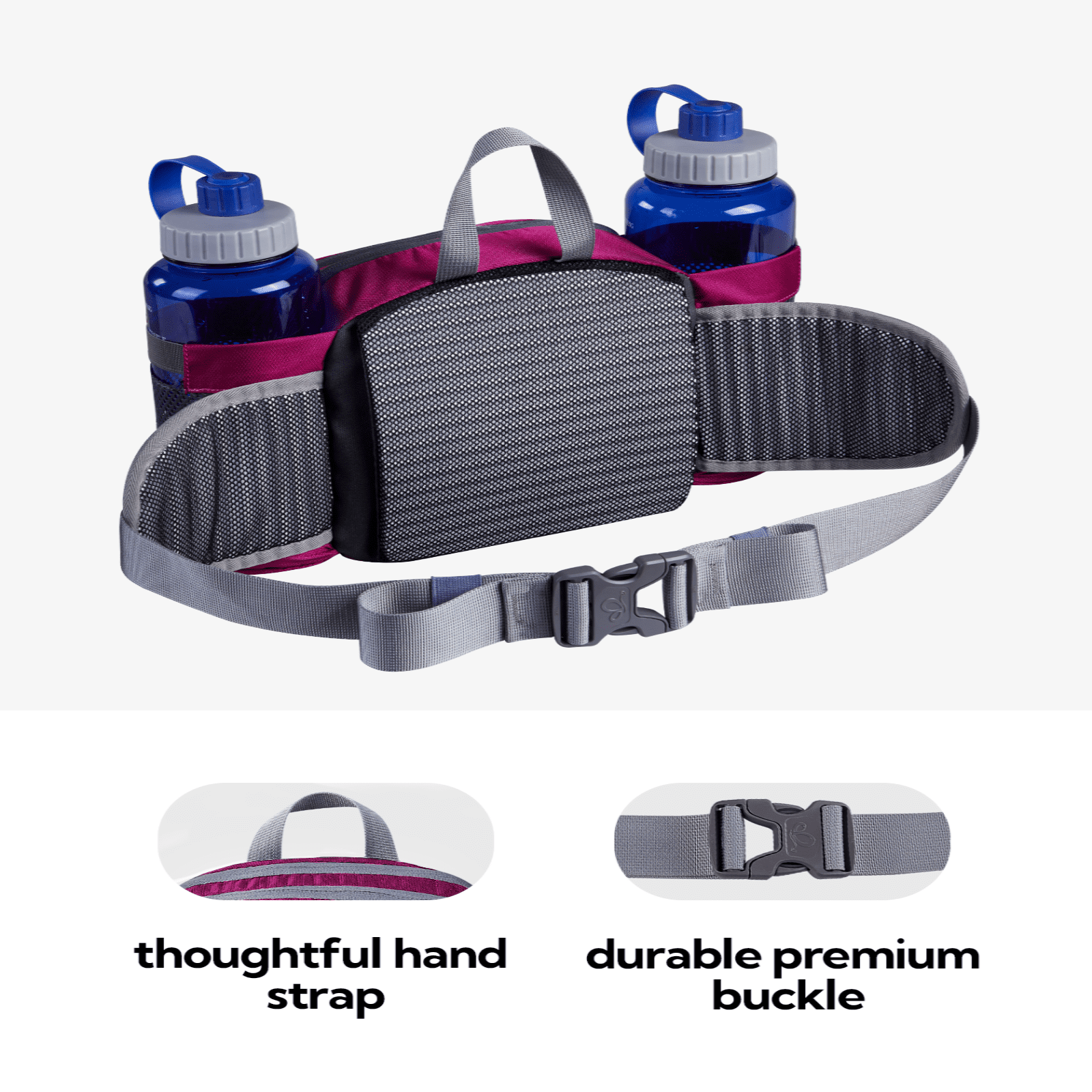 WATERFLY Unisex Large Capacity Hiking with Bottle Holder Nylon Fanny Pack Waist Bag,Gray