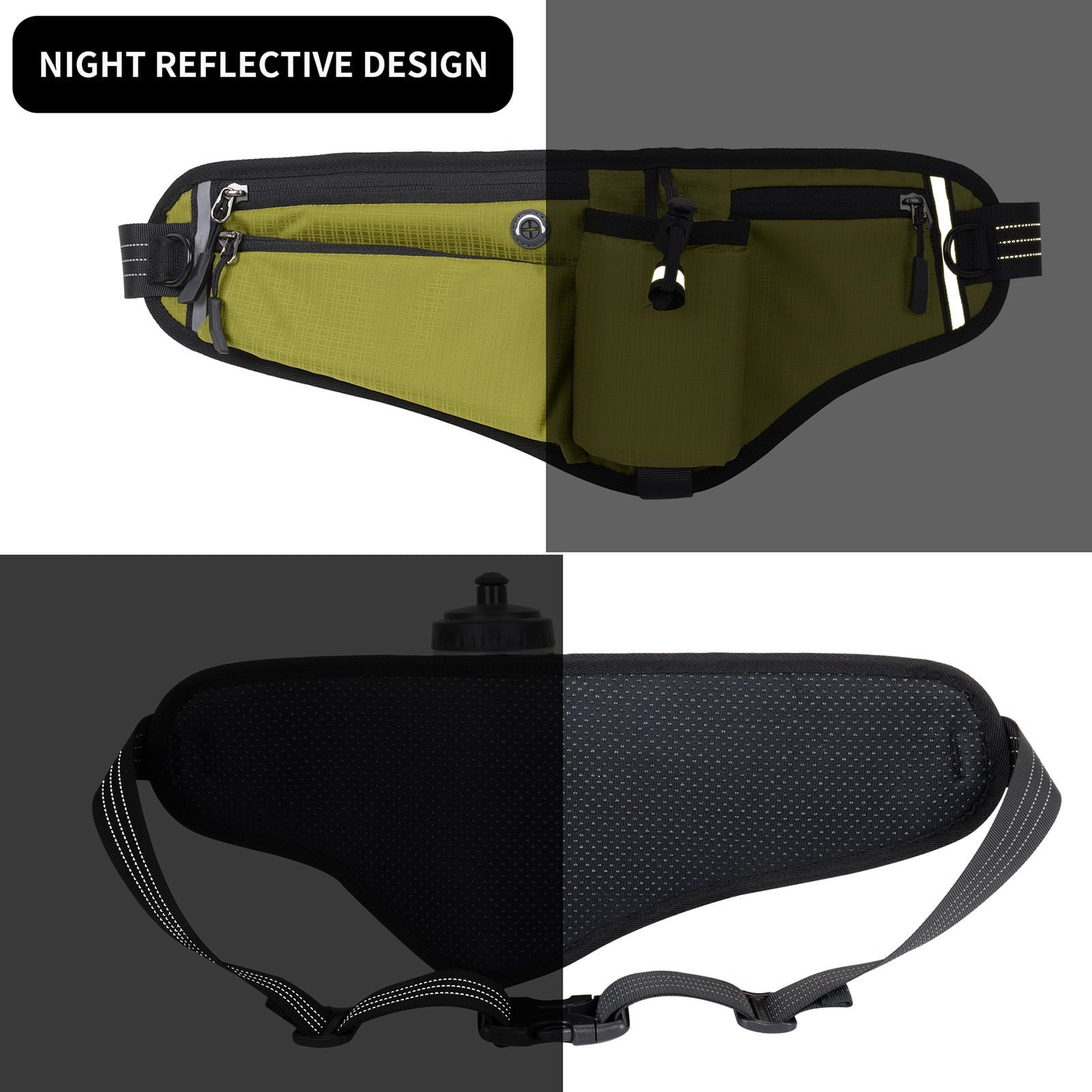 NFTIGB Running Belt Waist Pack Adjustable Hydration Bag with Water Bottle Holder for Runners Men Women, Black (10.63 inches / 27 cm)
