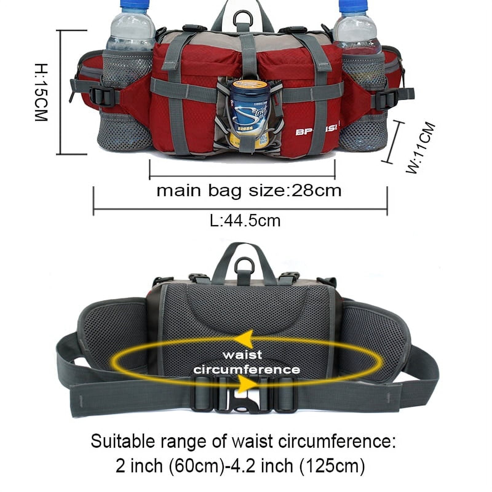Running Bags Outdoor Fanny Pack Hiking Camping Biking Waterproof Waist Pack 2 Water Bottle Holder Sports Bag for Women Men Black