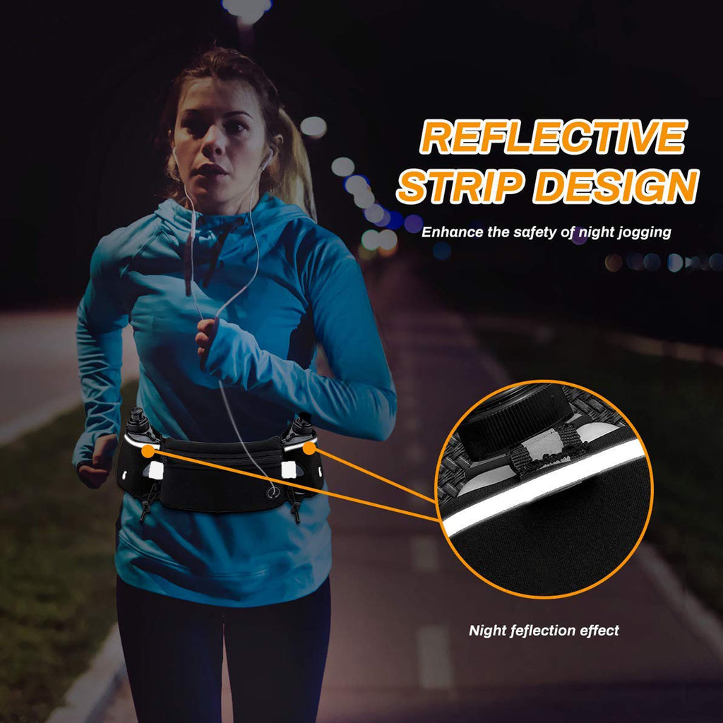 Hyindoor Running Belt with 2 Water Bottles, Adjustable Hydration Belt Waterproof Waist Pack Bag Fits 6.7 inches Phones, Sports Waist Pouch for Running Marathon Hiking Cycling Climbing Fishing