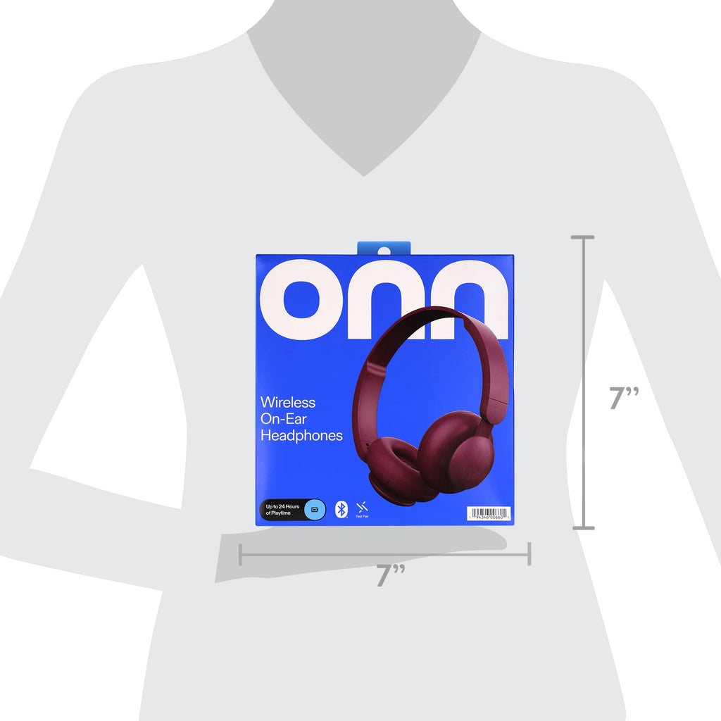 onn Wireless On-ear Headphones with Bluetooth, Black