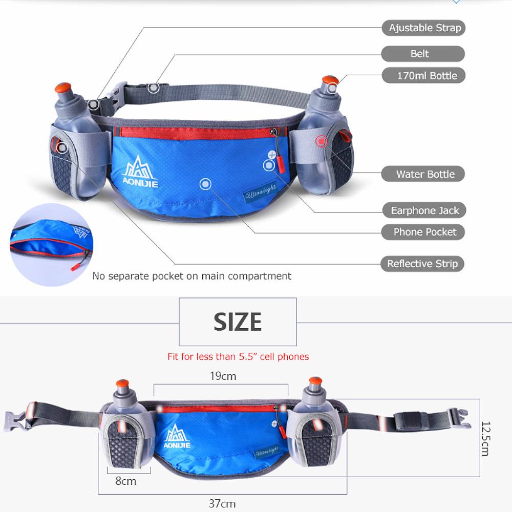 AONIJIE Running Hydration Belt with 2 Water Bottles, Bounce-Free Waist Pouch for Runners