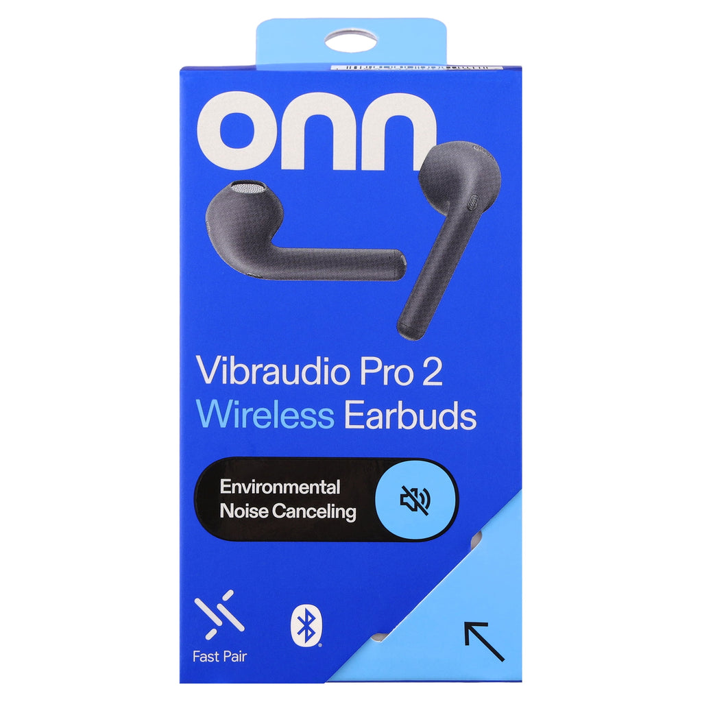 Onn Vibraudio Pro 2 Wireless Earbuds with Bluetooth and Noise Canceling, Black