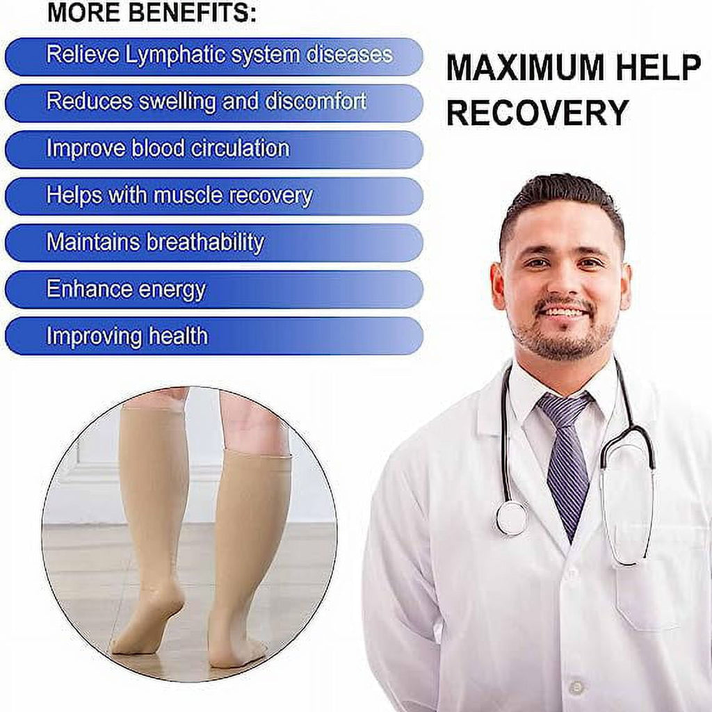 2 Pairs Wide Calf Compression Socks for Women Men AMITOFO Circulation 20-30mmHg Plus Size Knee High Support Stockings| Circulation | Nurses | Running | Travel,Beige Black 4XL