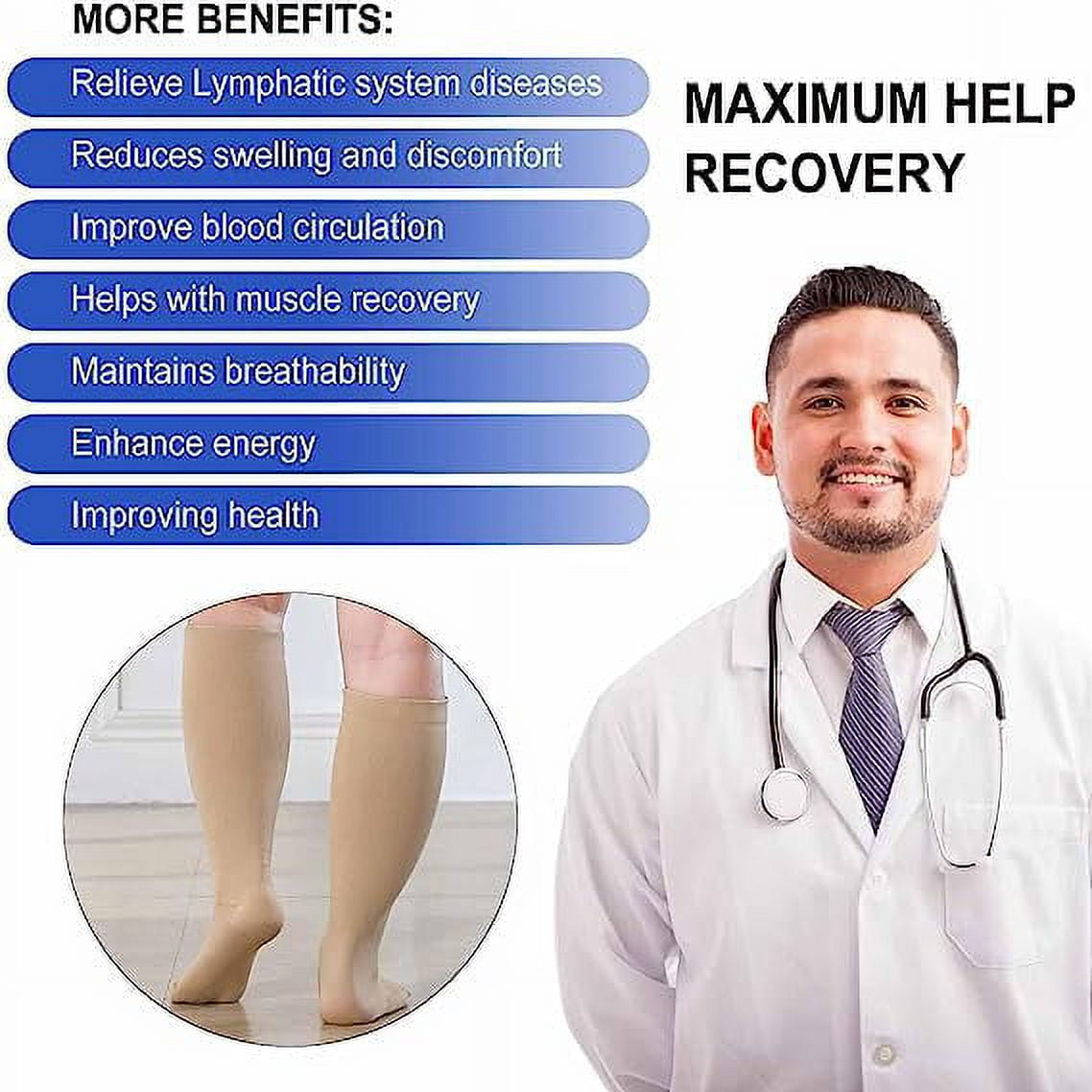 2 Pairs Wide Calf Compression Socks for Women Men AMITOFO Circulation 20-30mmHg Plus Size Knee High Support Stockings| Circulation | Nurses | Running | Travel,Beige Black 4XL