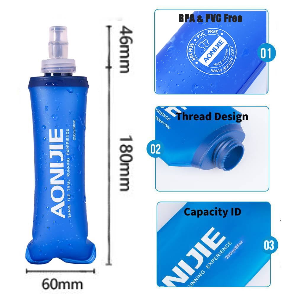 AONIJIE TPU Soft Flask Water Bottle Collapsible for Running, BPA Free, Wide Opening, 250ml/8.45oz