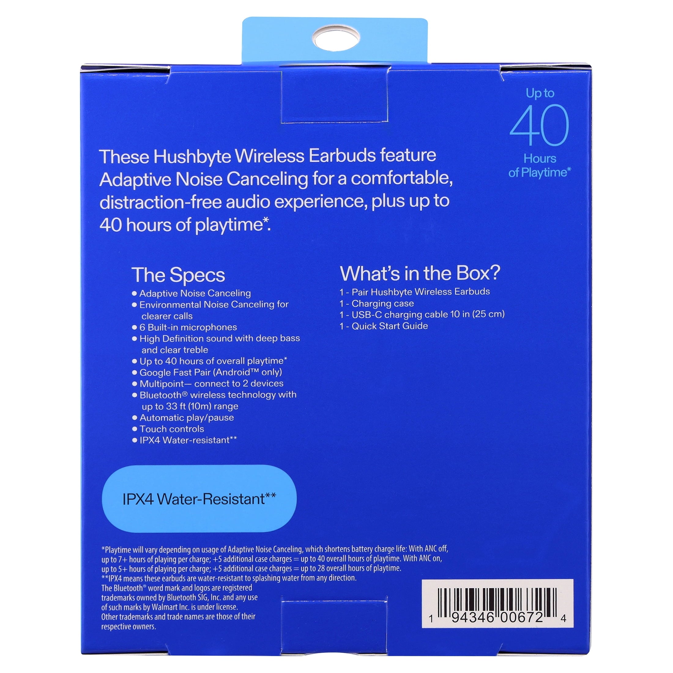 onn Hushbyte Wireless Earbuds, Black