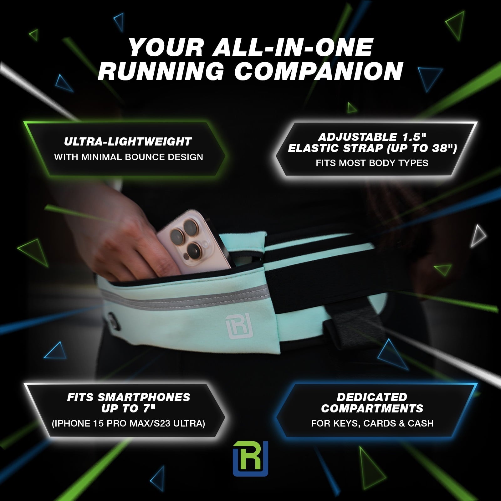 RunUnited Waist Pack for Running, Hiking & Gym - Waterproof Running Accessory w/ Phone Holder & Reflective Stripe, Color: Yellow