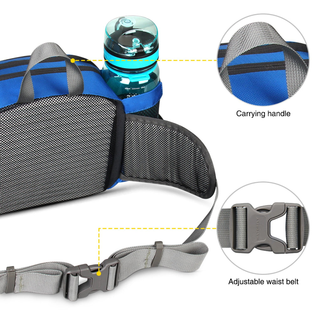 WATERFLY Unisex Large Capacity Hiking with Bottle Holder Nylon Fanny Pack Waist Bag,Gray