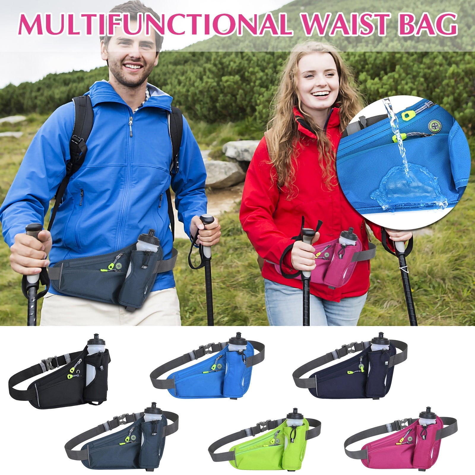 Running Water Bottle Hydration Belt with Water Bottle Holder Hiking Walking Waist Pack Adjustable Pack Compatible for Phone Waistband Outdoor Running Belt