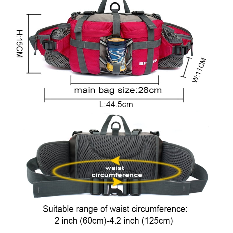 Running Bags Outdoor Fanny Pack Hiking Camping Biking Waterproof Waist Pack 2 Water Bottle Holder Sports Bag for Women Men Black