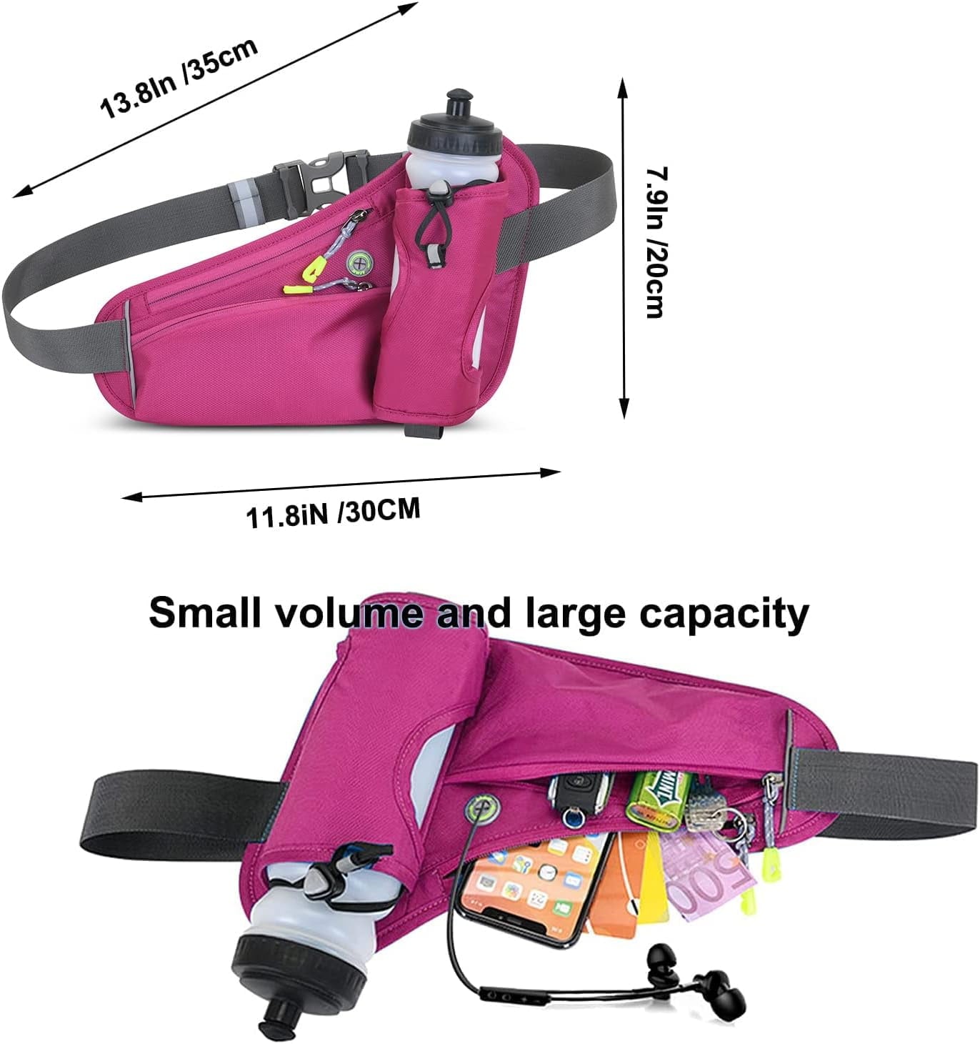 Running Belt Hydration Waist Pack with Water Bottle Holder for Men&Women Outdoor Sports (Black)