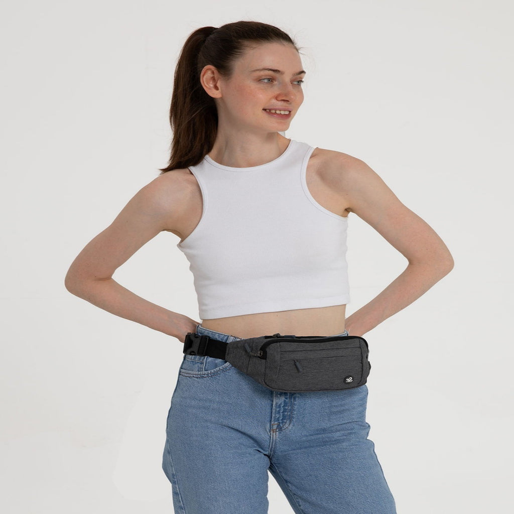 WATERFLY Unisex Lightweight Running Hiking Jogging Nylon Fanny Pack Waist Bag-Dark Blue