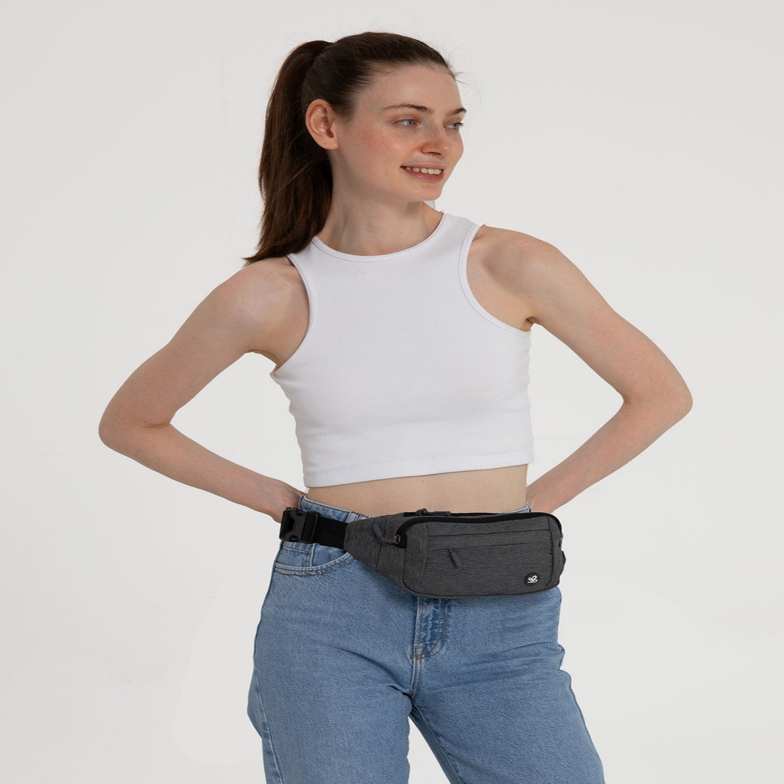 WATERFLY Unisex Lightweight Running Hiking Jogging Nylon Fanny Pack Waist Bag-Dark Blue