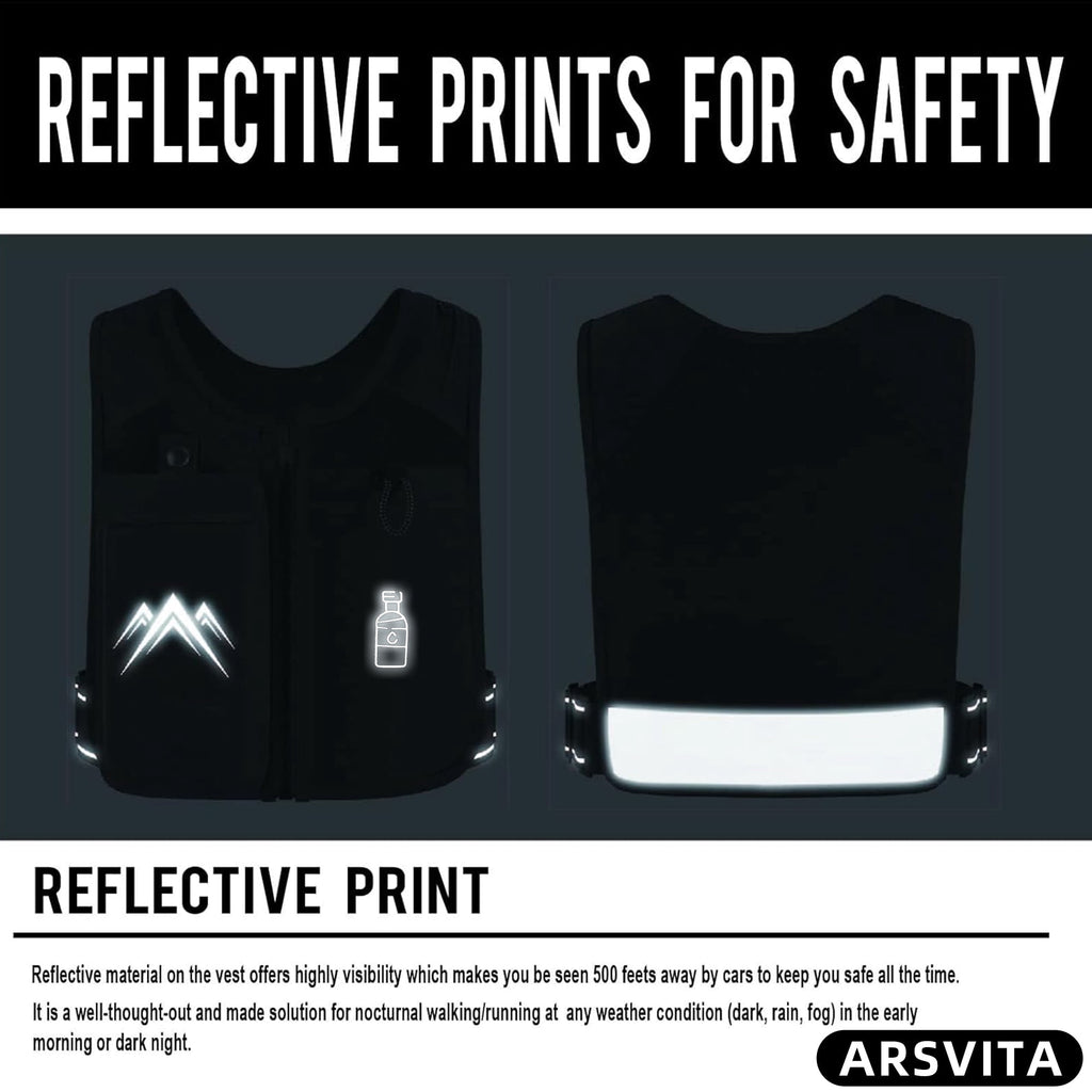 Arsvita Running Vest, Zip Reflective Running Vests with 500ml Hydration Bottle, Adjustable Waistband & Breathable Material, Chest Pack Gear Phone Holder for Running, Men & Women