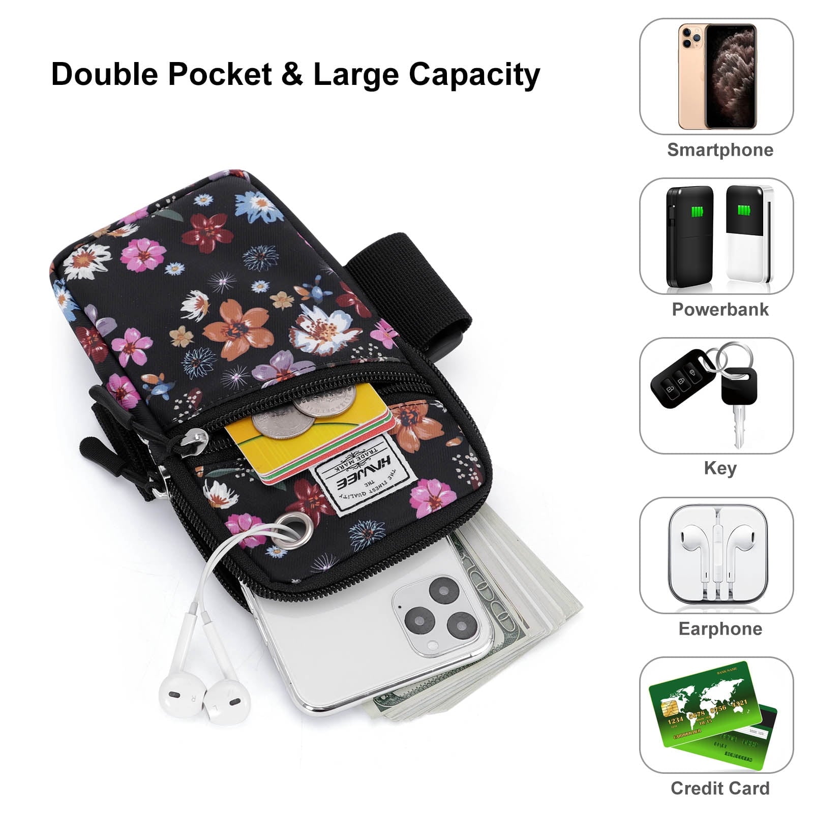 HAWEE Cell Phone Arm Bands Bag for Women Sports Running Pouch Hold Smartphone 6.28 Inches Full-screen, Colorful Flower