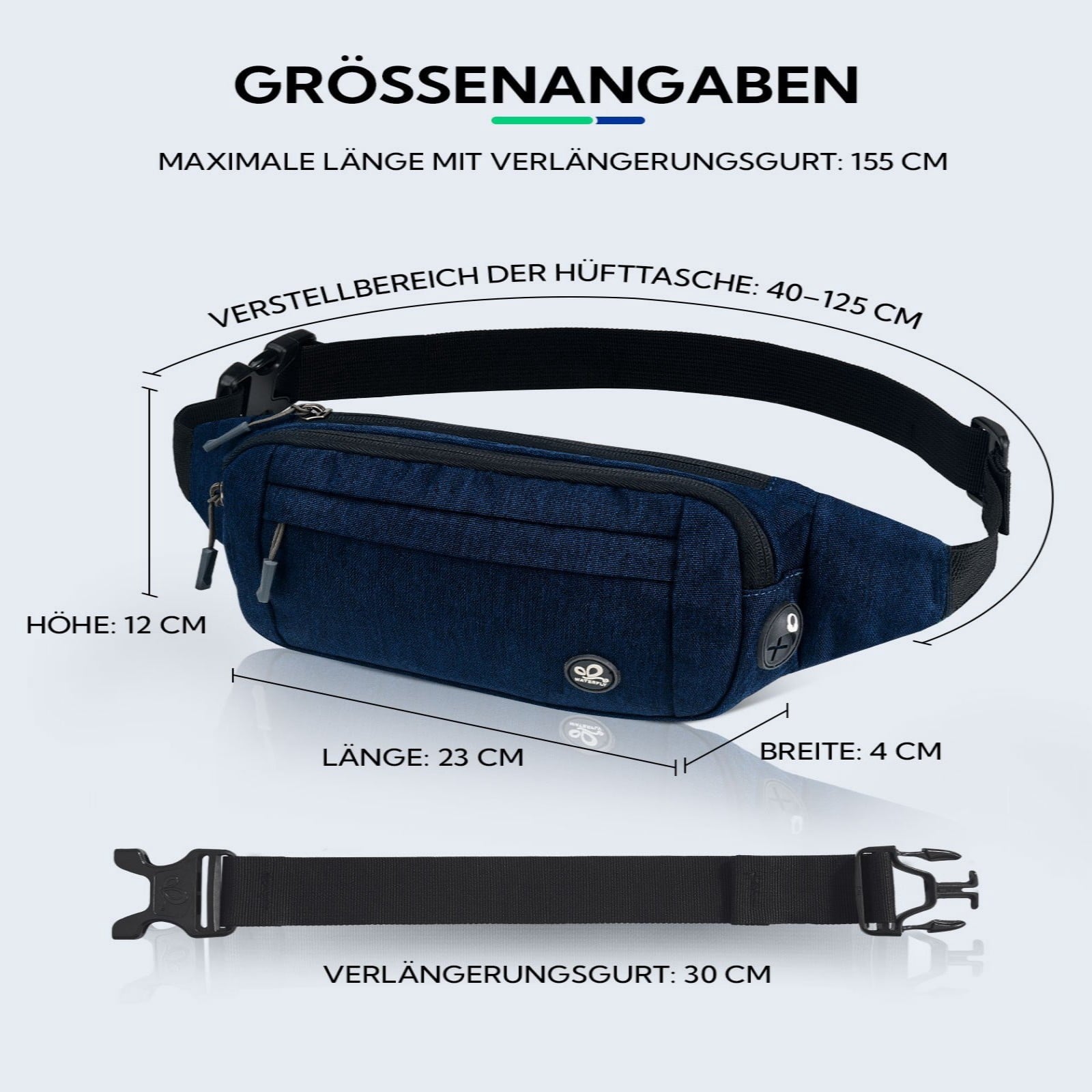WATERFLY Unisex Lightweight Running Hiking Jogging Nylon Fanny Pack Waist Bag-Dark Blue