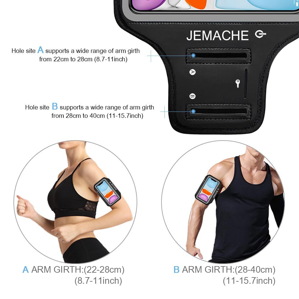 iPhone 16 15 14 13 Pro Armband, JEMACHE Water Resistant Gym Running Workouts Arm Band for iPhone 11 12 13 14 15 16, 11/12/13/14/15/16 Pro