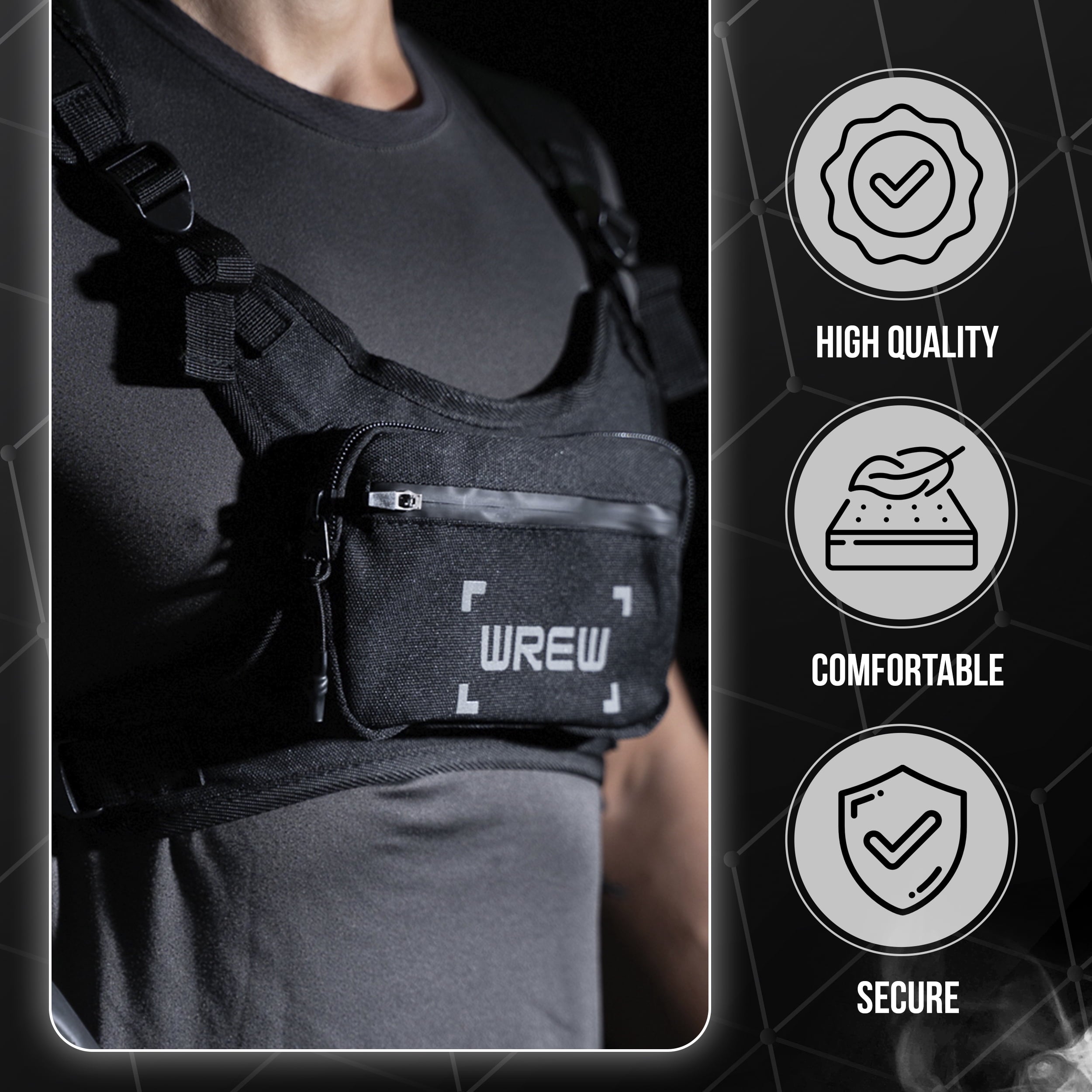 Running Chest Pack for Men-Water Resistant Adjustable Shoulder Straps with Phone Holder Storage-Anti-Theft Lightweight Running Chest Bag for Men,Cycling, Jogging