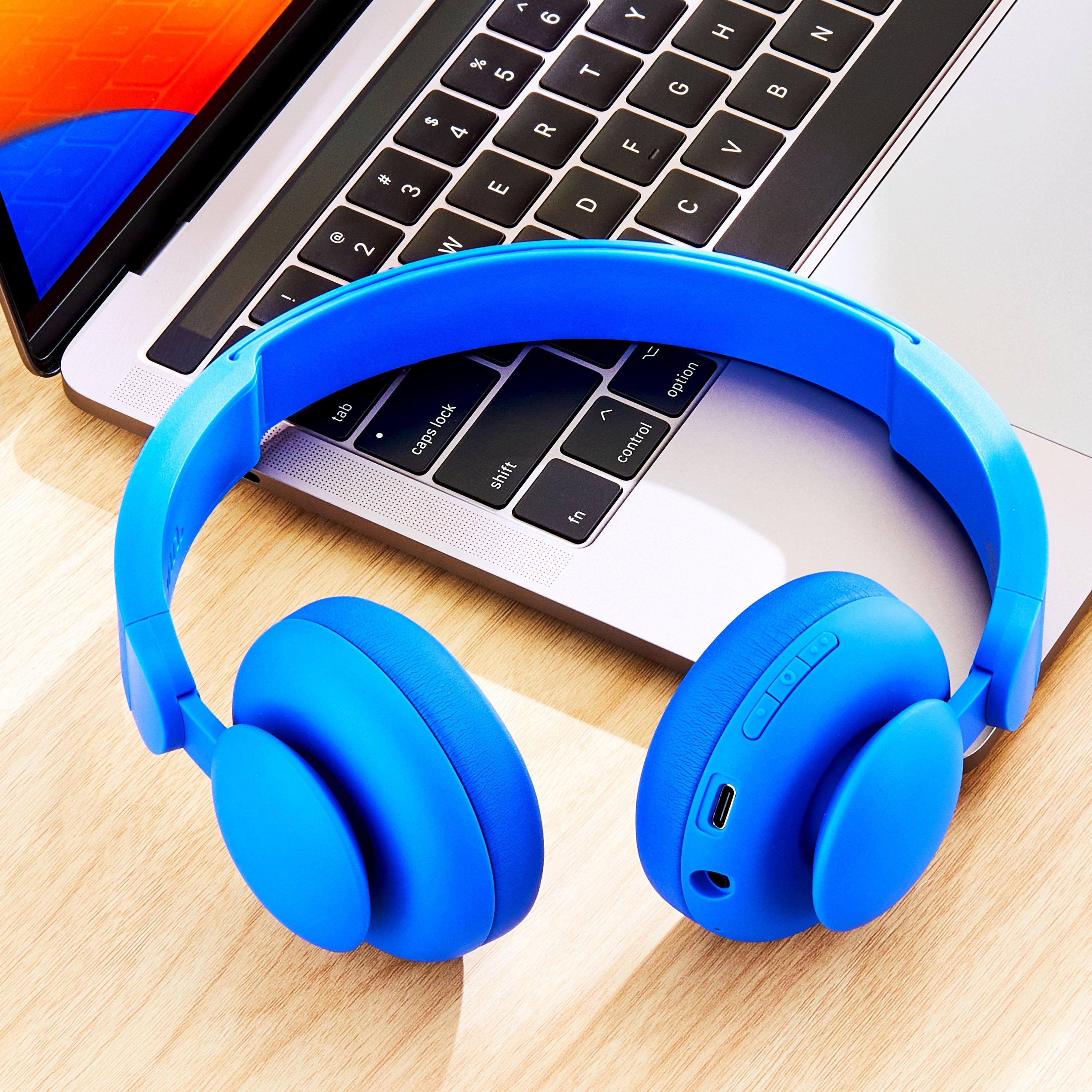 Onn Blue Bluetooth Headphones with Built-in Mic and 24-Hour Playtime