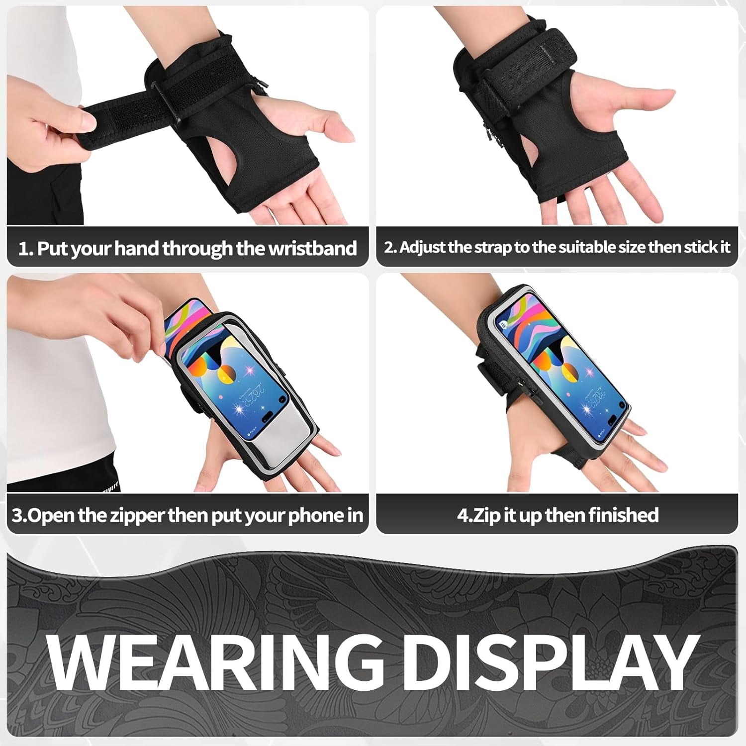 Emlimny Wristband Phone Holder for Running,Forearm Armbands, 7" Running Armband with Card Slot Compatible for iPhone Pro Max Plus (16/15/14/13/12/11/X/XR), Compatible for Galaxy S24/S10