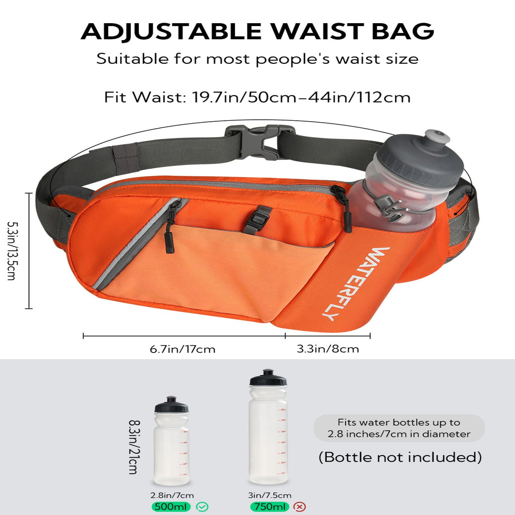 WATERFLY Unisex with Bottle Holder Running Walking Hiking Nylon Fanny Pack Waist Bag,,Blue