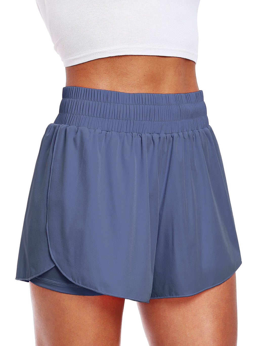 NELEUS Womens 2 in 1 Workout Yoga Shorts for Athletic Gym Running Casual Summer Short with Pocket,Navy Blue,US Size L