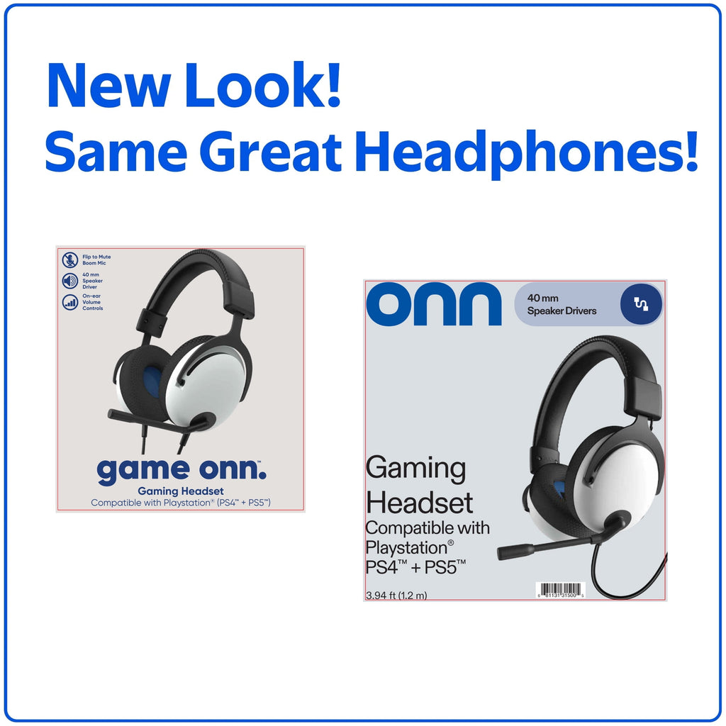 onn Wired Gaming Headset Compatible with PlayStation PS4 and PS5, Black and White