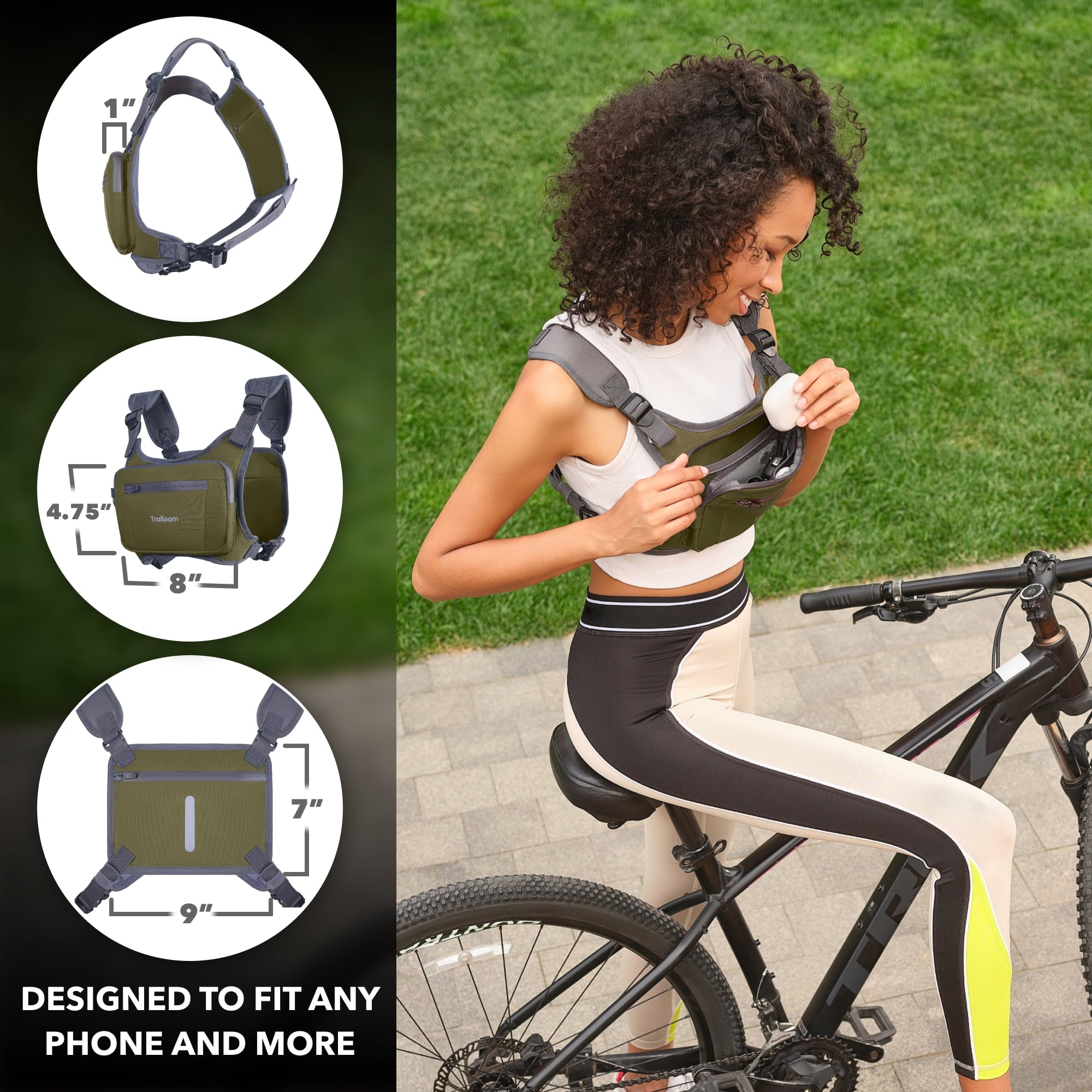 Running Chest Pack, Reflective Vest, Water Repellent, Phone Holder, Workout Bag for Runners, Cycling, Biking, EDC Pouch, Jogging Carrier, Hidden Pocket, Men & Women, Lightweight