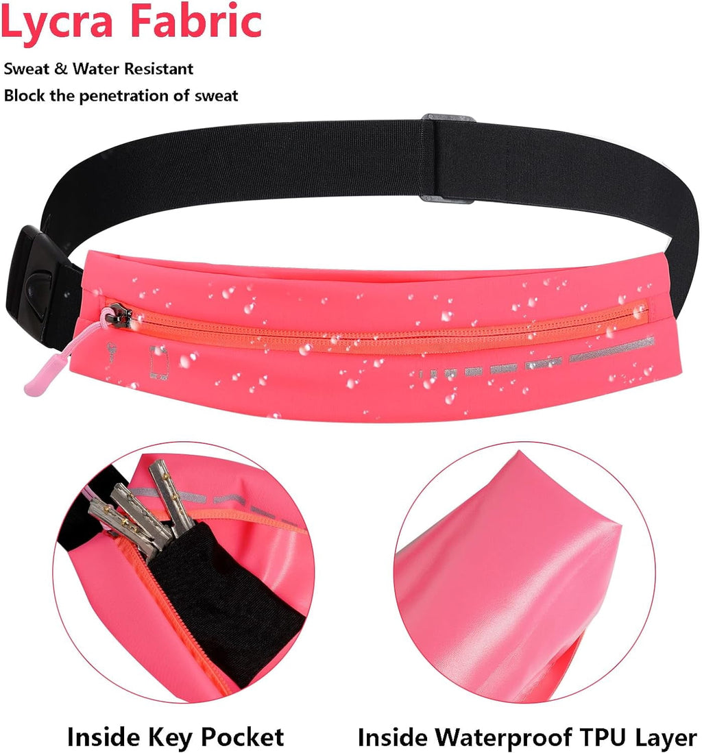 Slim Running Belt for Women Men Water Resiatant Runners Fanny Pack Adjustable Waist Pouch Reflective Phone holder Running Gear Accessories for Sport (Purple)