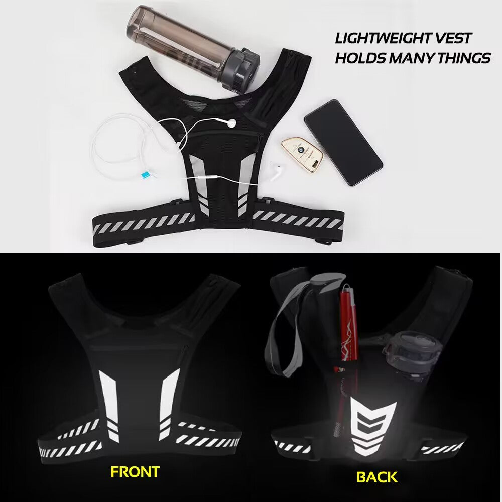 Gowinsee Reflective Running Vest, Running Chest Pouch Bag Phone Holder Phone Keys Cash Water Bottle Lightweight Breathable