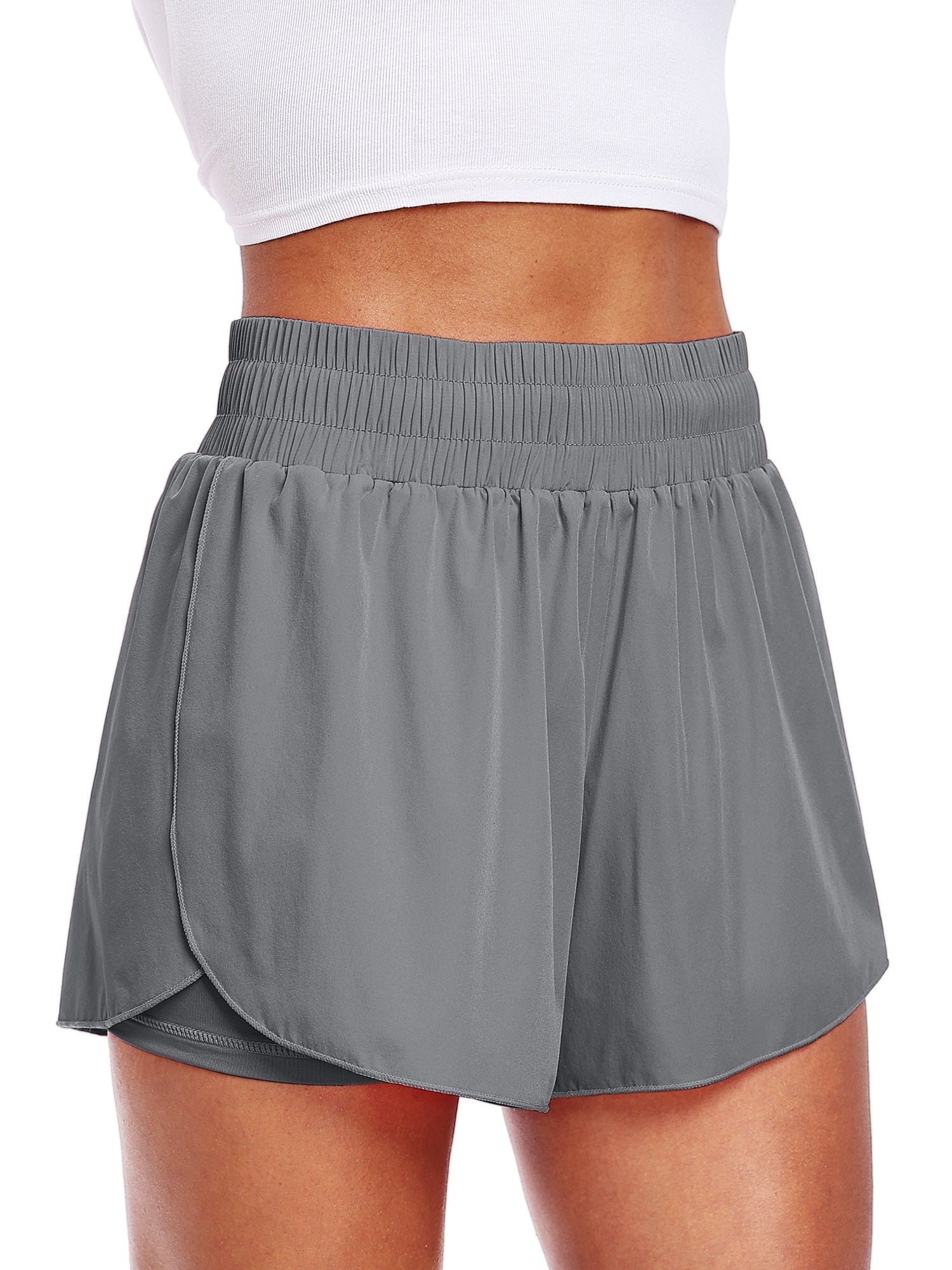 NELEUS Womens 2 in 1 Workout Yoga Shorts for Athletic Gym Running Casual Summer Short with Pocket,Navy Blue,US Size L