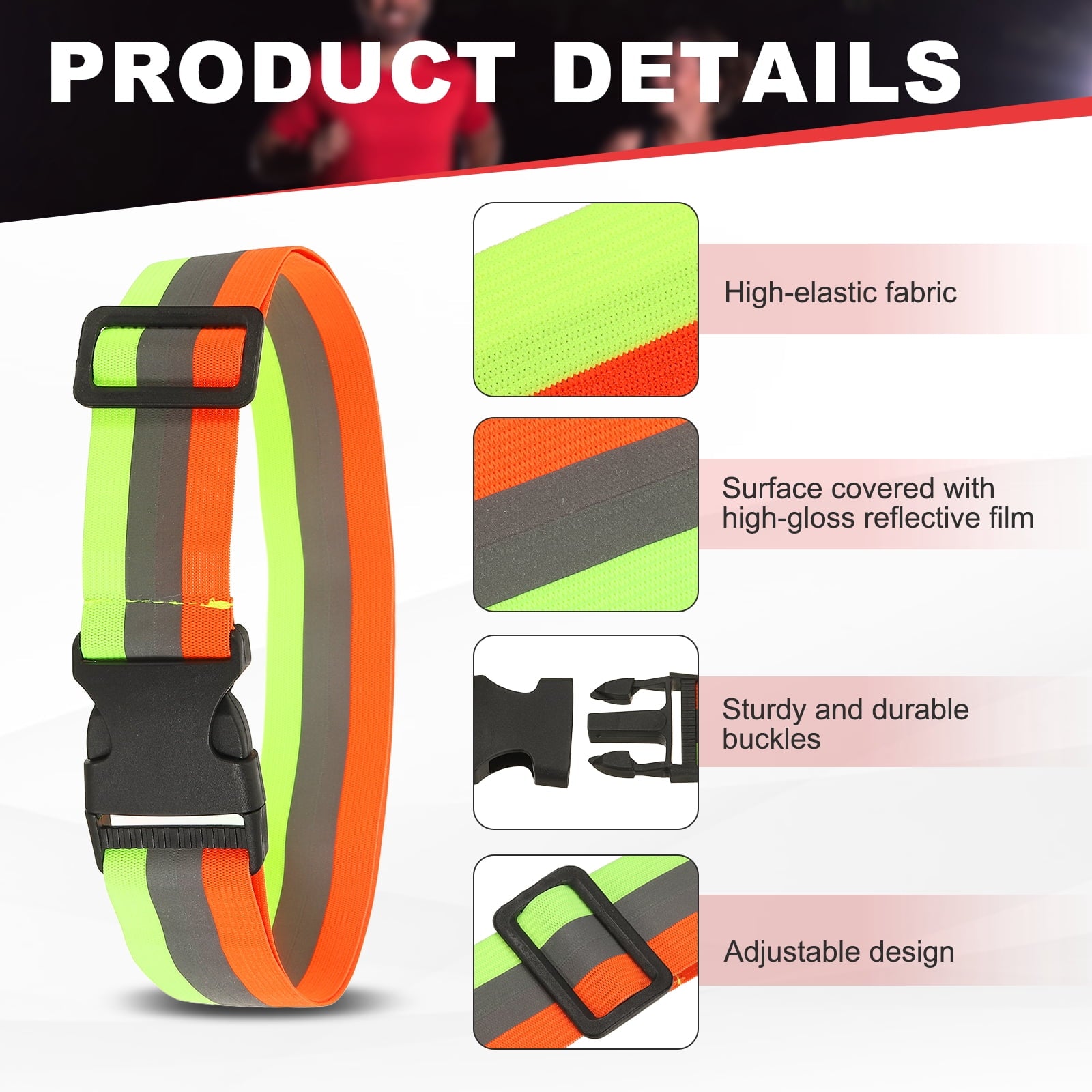 Uxcell Reflective Safety Belt, Adjustable High Visibility Glow Belt Outdoor Running Gear Accessories Fit For (Running/Walking/Cycling), 43.3 x 1.6" & 2 Pcs & Yellow Orange