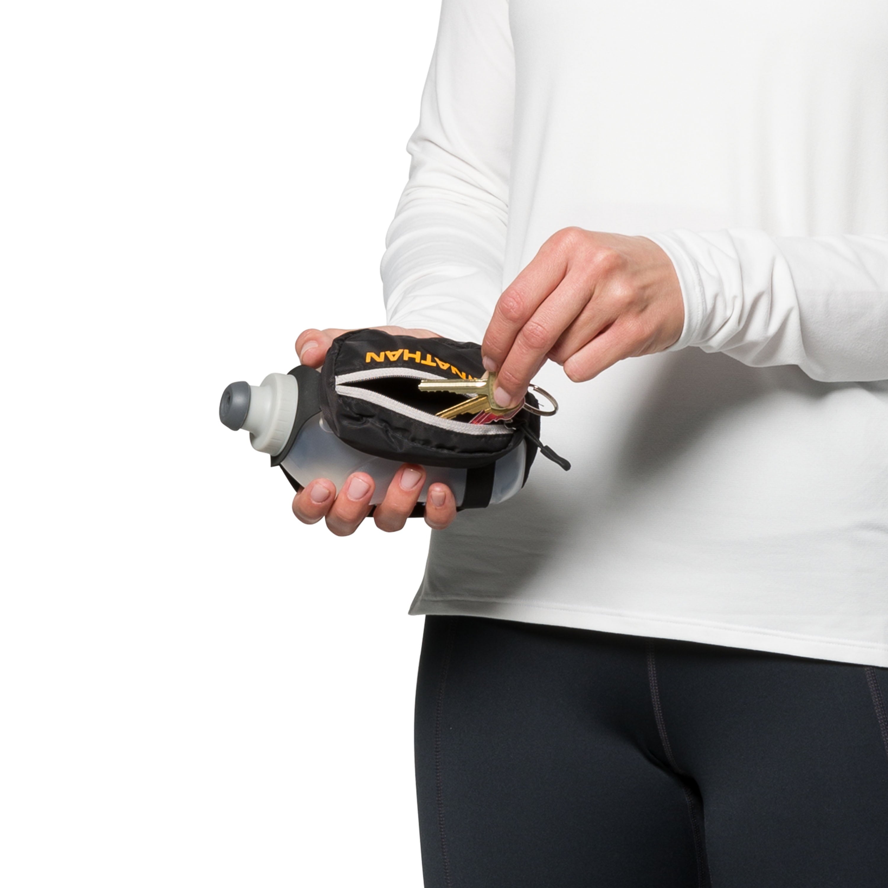 Nathan 12oz Handheld Running Bottle Holder, Black/Marigold OSFA, 1 Pack