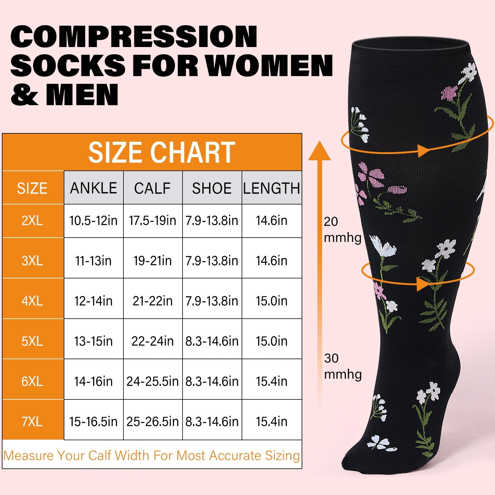 2 Pairs Wide Calf Compression Socks for Women Men AMITOFO Circulation 20-30mmHg Plus Size Knee High Support Stockings for Medical | Circulation | Nurses | Running | Travel, Black 4XL