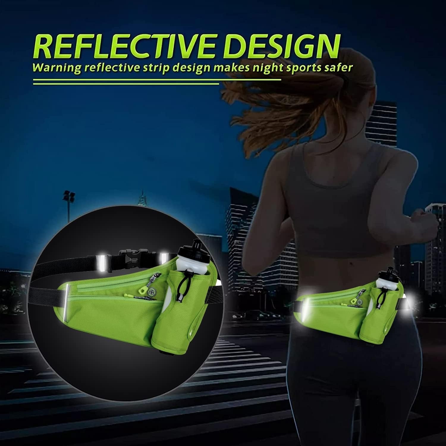 Running Belt Hydration Waist Pack with Water Bottle Holder for Men&Women Outdoor Sports (Black)