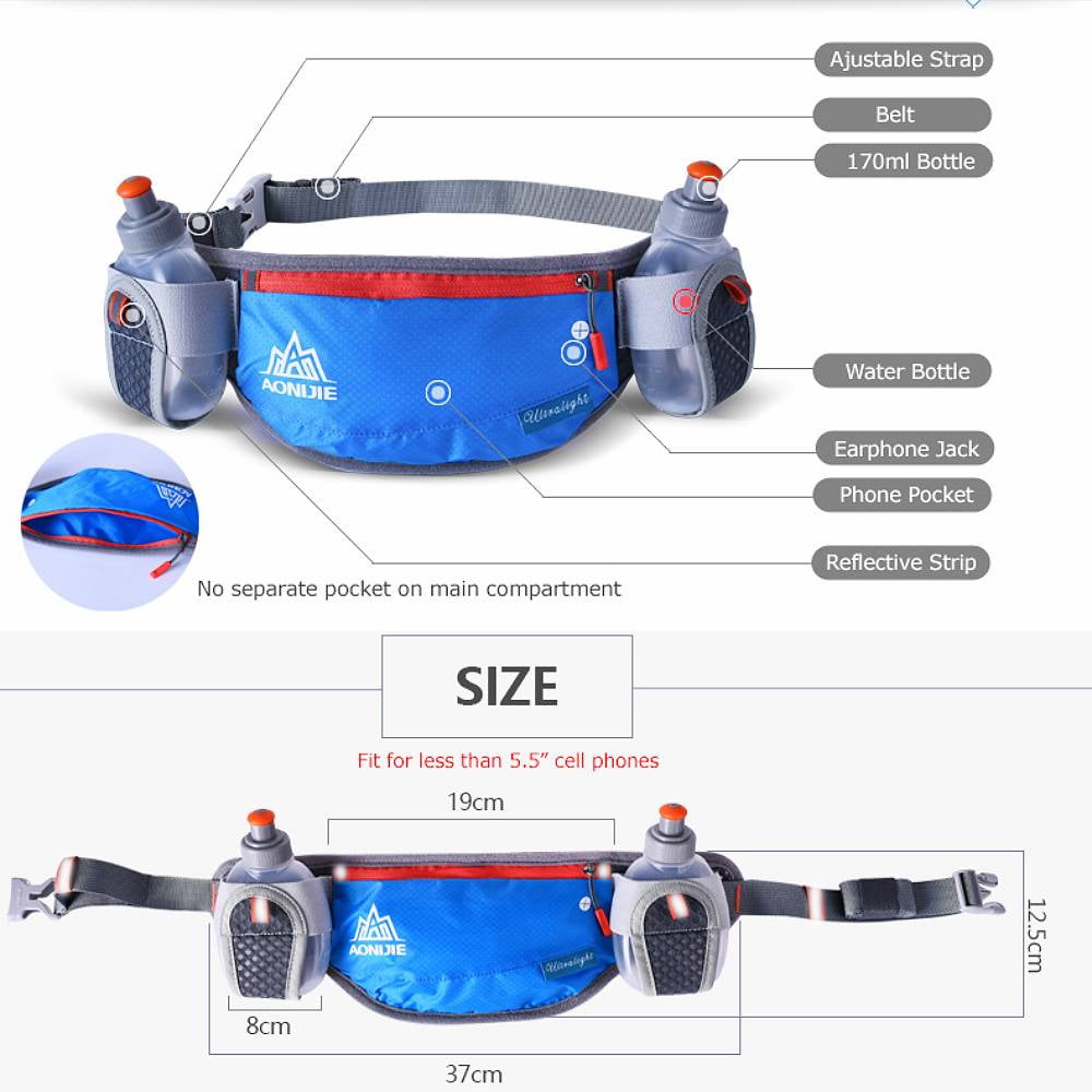 AONIJIE Running Hydration Belt with 2 Water Bottles, Bounce-Free Waist Pouch for Runners