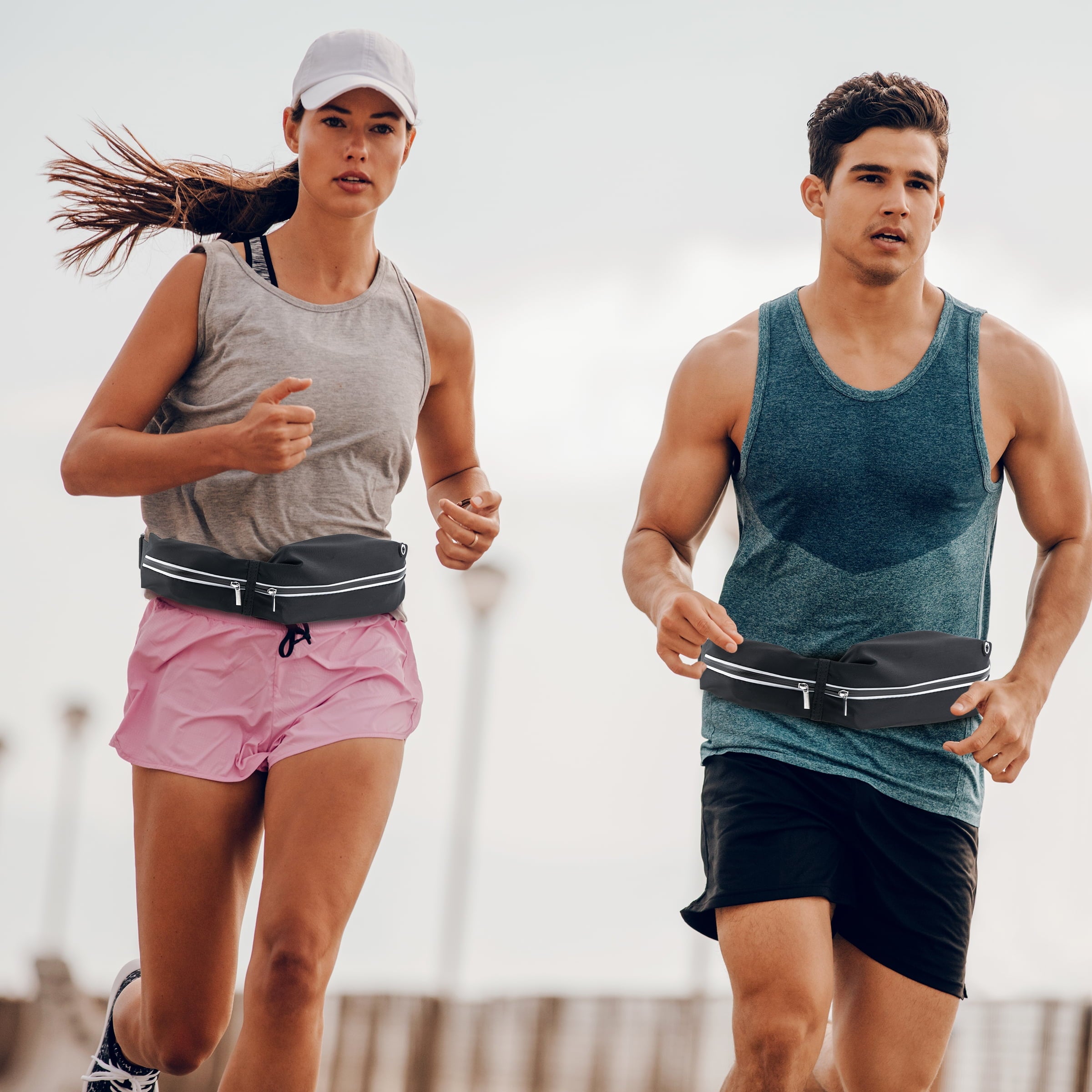 Slim Running Belt Fanny Pack for Men Women, Runners Phone Holder for Gym Travel Walking, Money Waist Flip Belt Bag With 2 Expandable Pockets