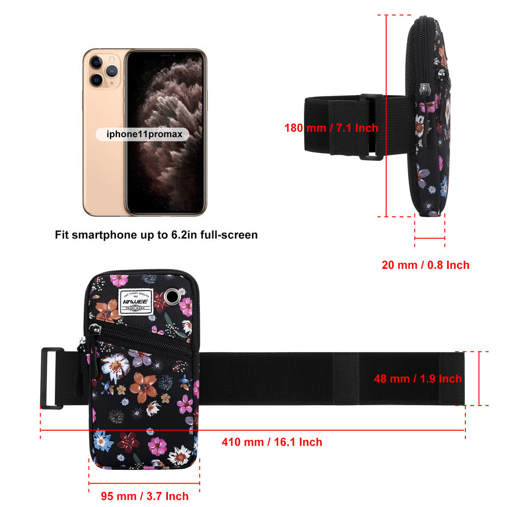 HAWEE Cell Phone Arm Bands Bag for Women Sports Running Pouch Hold Smartphone 6.28 Inches Full-screen, Colorful Flower