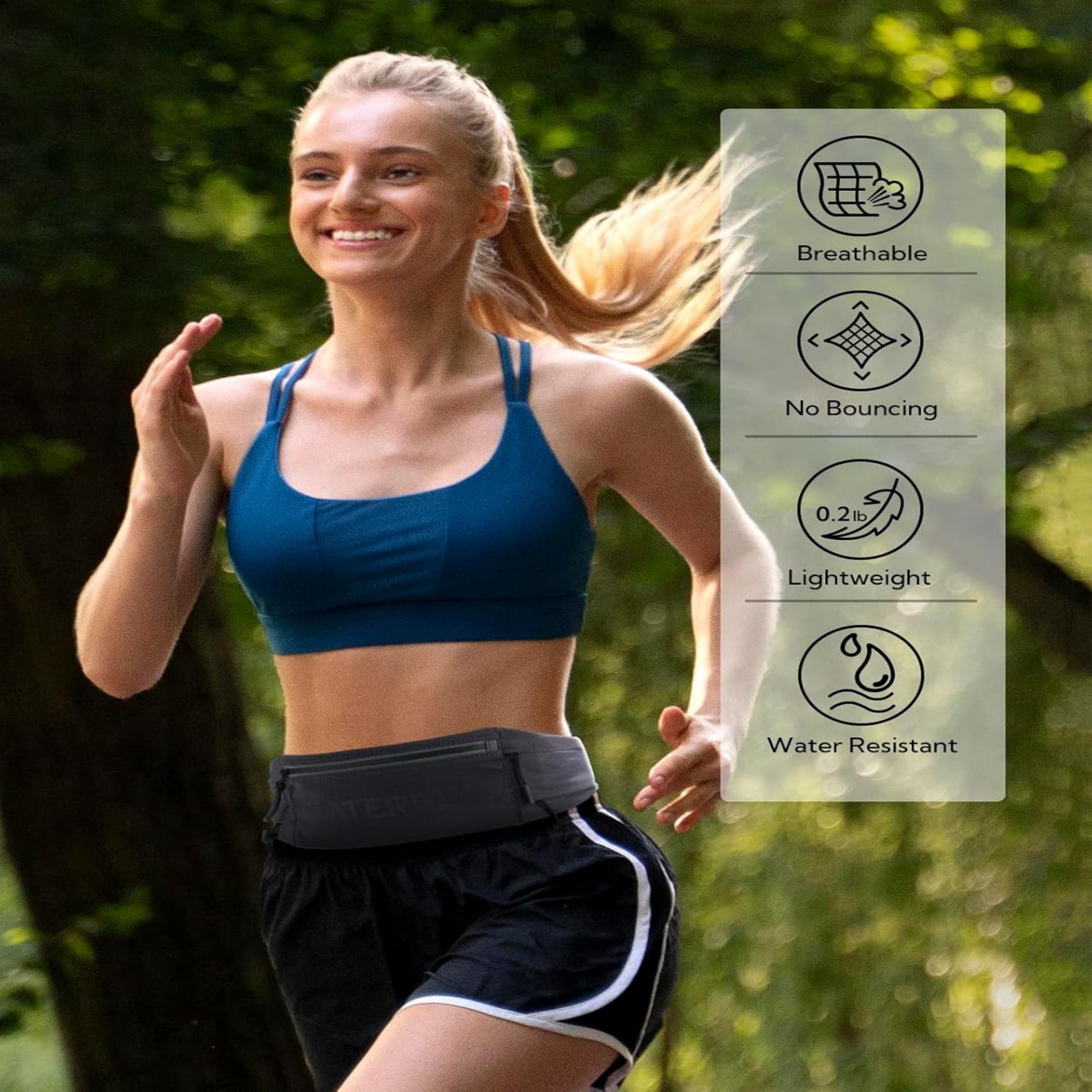 WATERFLY Unisex Adjustable Sports Jogging Fitness Nylon Running Waist Belt Band,Black