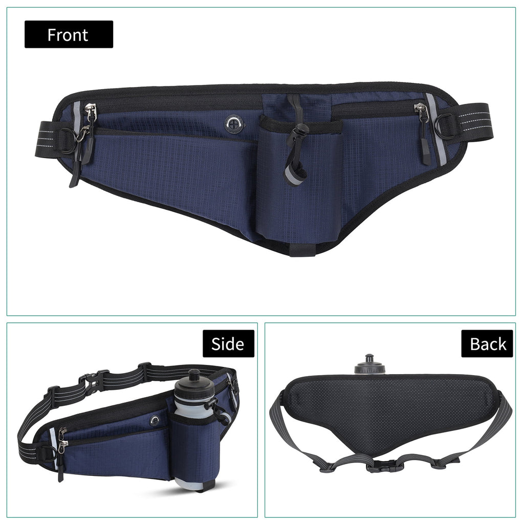 NFTIGB Running Belt Waist Pack Adjustable Hydration Bag with Water Bottle Holder for Runners Men Women, Black (10.63 inches / 27 cm)
