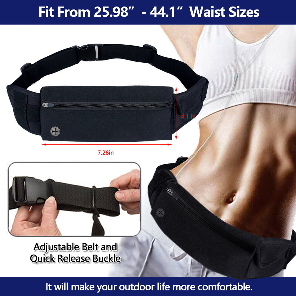 IClover Running Waist Bag Fanny Pack / Hip Pack Pouch for Man Women Sports Travel Hiking / Money for iPhone 16/15/14/ Pro Max/13/12/Pro/Max Samsung Note 20/S23 Ultra/Plus Black All Sizes