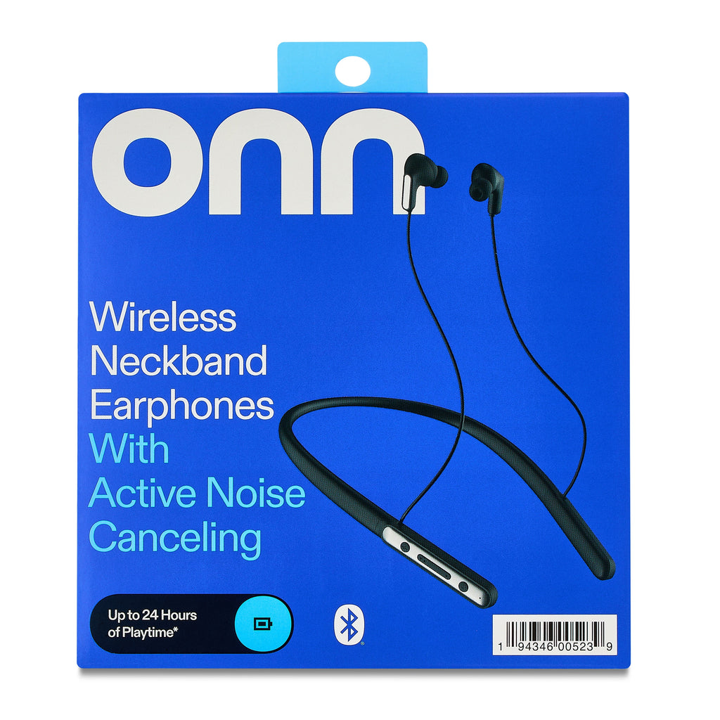 onn Active Noise Canceling Bluetooth Neckband Earphones Black