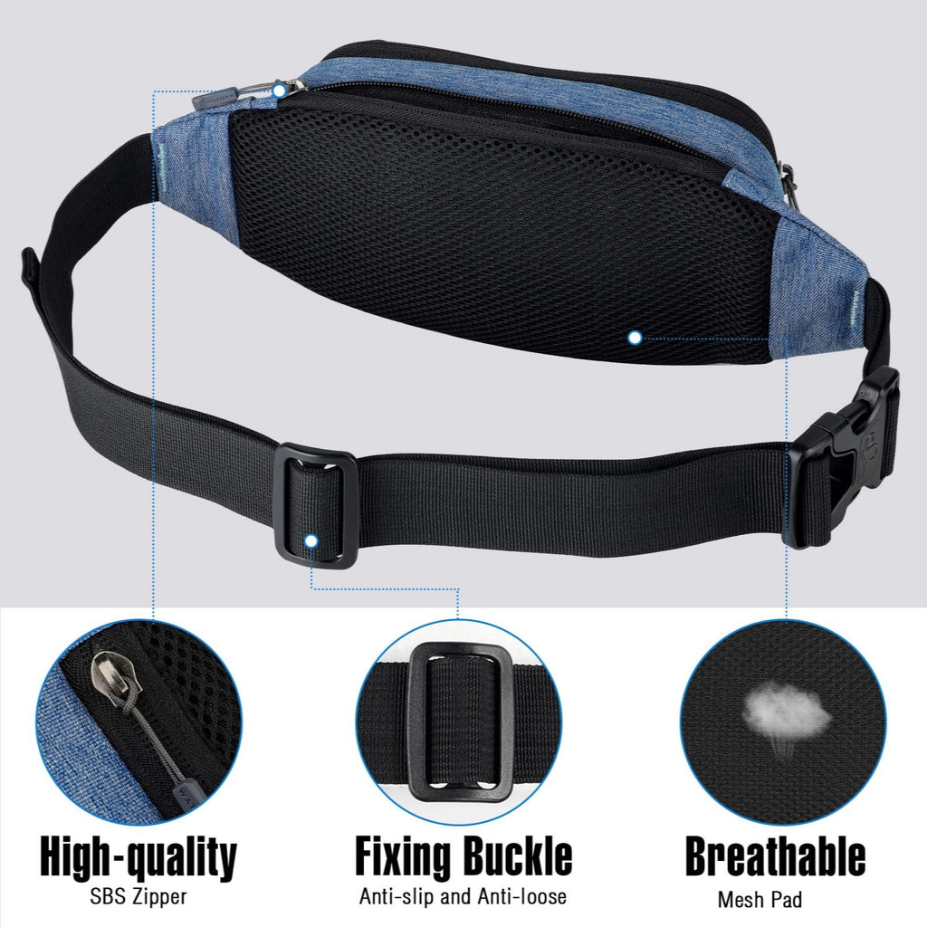 WATERFLY Unisex Lightweight Running Hiking Jogging Nylon Fanny Pack Waist Bag-Dark Blue