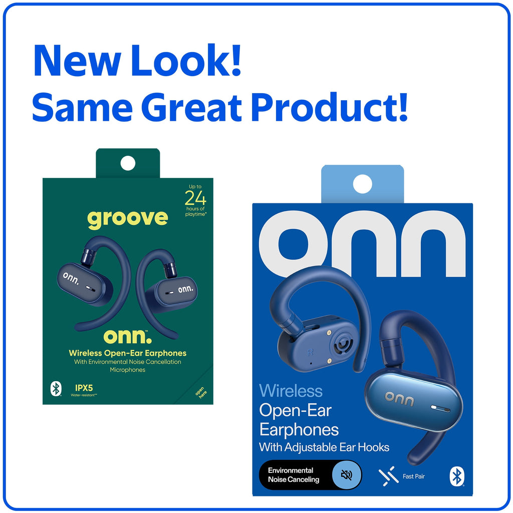 onn Open-Ear Wireless Earphones with Noise Canceling Microphones, Blue
