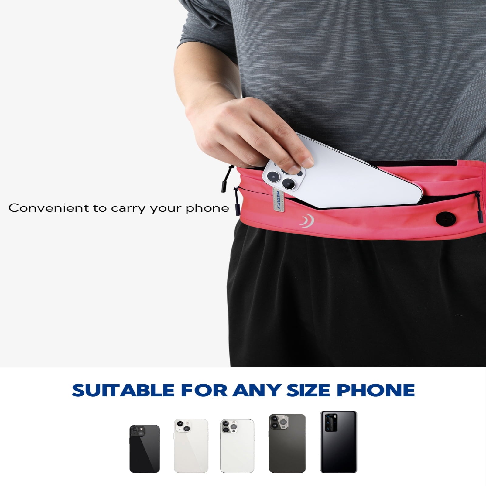 WATERFLY Unisex Adjustable Non-Slip Jogging Exercise Fitness Nylon Running Waist Belt,Black